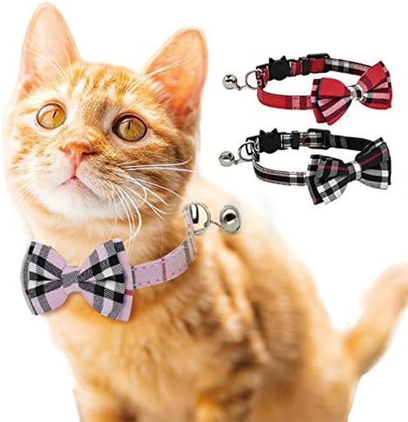2 Pack/Set Cat Collar Breakaway with Cute and Bell for Kitty and Some Puppies, Adjustable from 7.8-10.5 Inch (Black+Brown)
