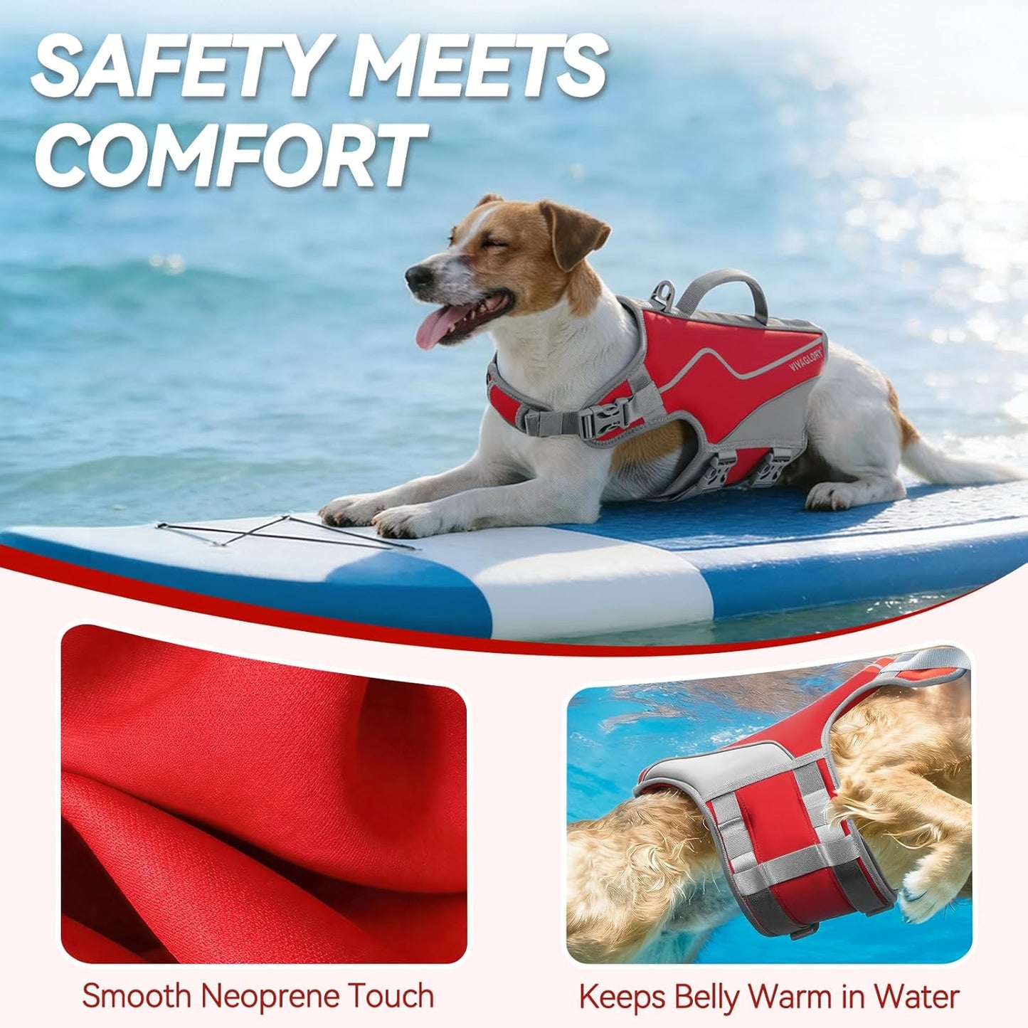 Neoprene Dog Life Vest, Dog Life Jacket for Swimming & Boating, Lightweight & Buoyancy for Puppy Doggy, Swimming Vest with Handle, M, Red