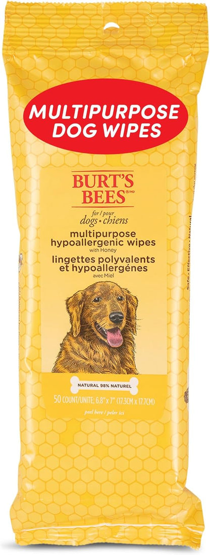 Honey Multipurpose Dog Grooming Wipes, Gentle Hypoallergenic Spot Cleaning Sheets, Ph Balanced Natural Origin Formula for Paws, Face and Butt, 50 Count