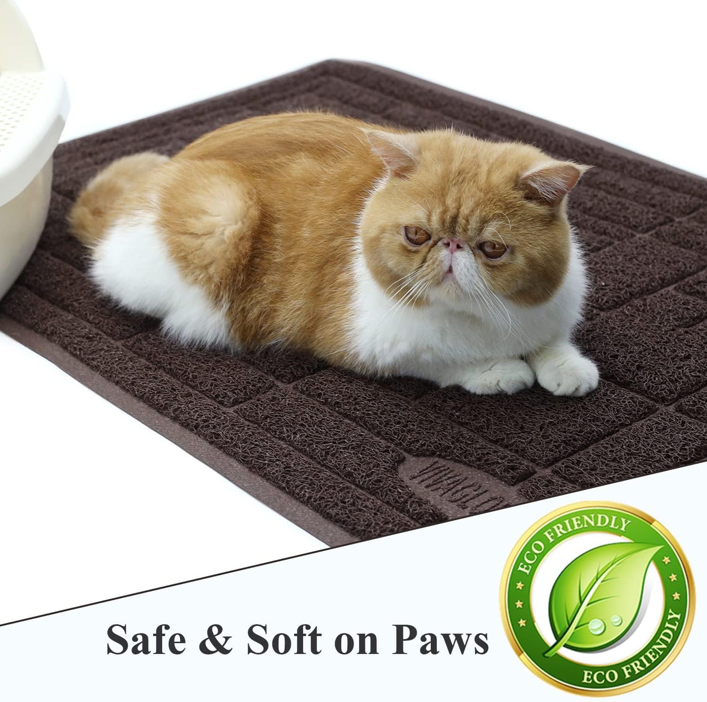 Cat Litter Mat for Catching Litter, Cats Litter Rug Catcher, Waterproof Pet Feeding Food Mats for Kitty Dog Small Animals, Non-Toxic Safety for Pets, Brown-Modern Pattern