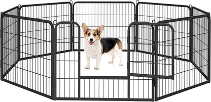 Wide Panel Dog Playpen, 8 Panels 24 Inch High Pet Pen with Gate, Portable Indoor Outdoor Fence for Small/Medium Breed Dogs