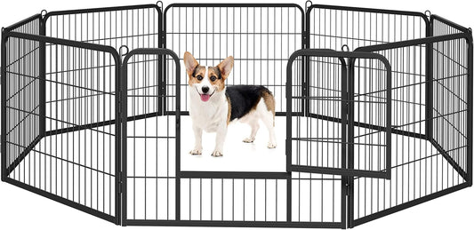 Wide Panel Dog Playpen, 8 Panels 24 Inch High Pet Pen with Gate, Portable Indoor Outdoor Fence for Small/Medium Breed Dogs