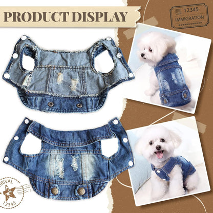 Cool Dog Jean Jacket Small Puppy Outfits Frenchie Clothes Denim Coats for Small Medium Dogs Cats Boys Girls Pet Vest Dog Shirt Clothing Doggy Costume (Blue, Xs（Suggest 2-4 Lbs）)