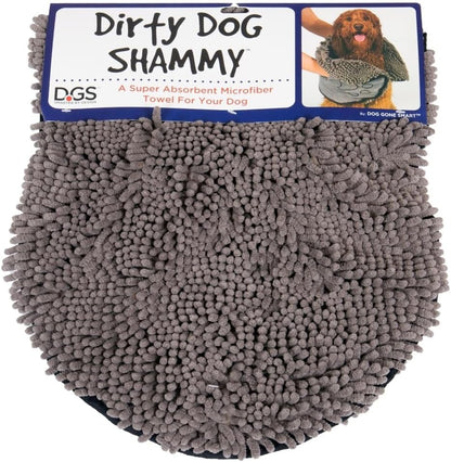 the Dirty Dog Shammy - Fast Drying Plush Shammy Towel with Dual Hand Pockets and Elastic - Super Absorbent Microfiber and Machine Washable - 31×13 In, Grey