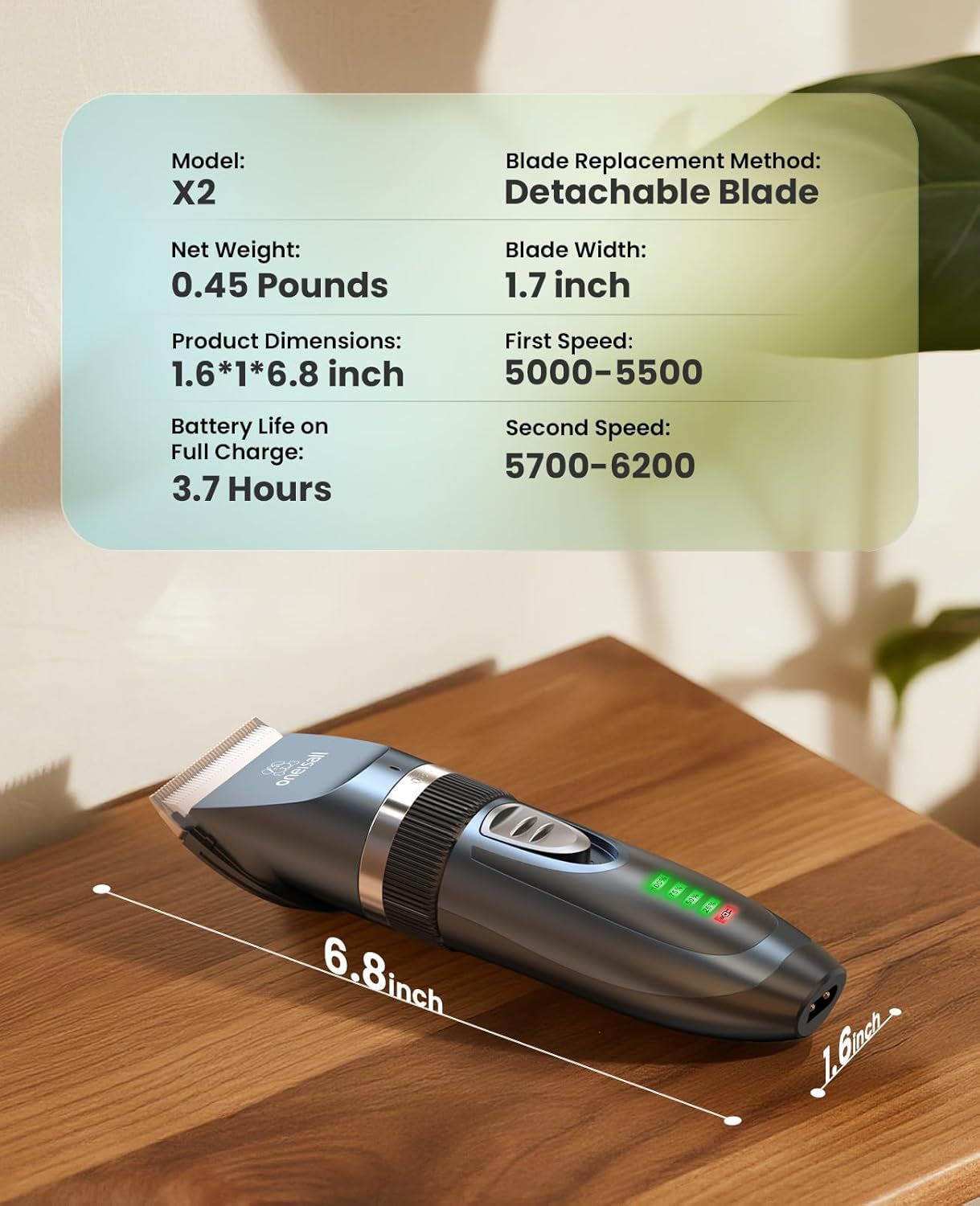 Quiet Cat Clippers for Matted & Long Hair, 2-Speed Cordless Pet Shaver Grooming Kit for Cats, Small Dogs & Animals (Blue)