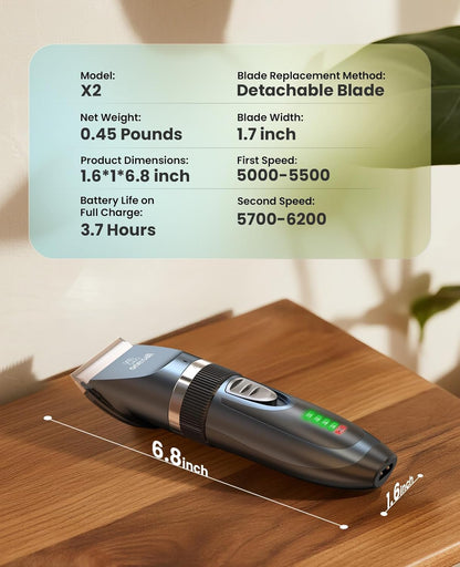 Quiet Cat Clippers for Matted & Long Hair, 2-Speed Cordless Pet Shaver Grooming Kit for Cats, Small Dogs & Animals (Blue)