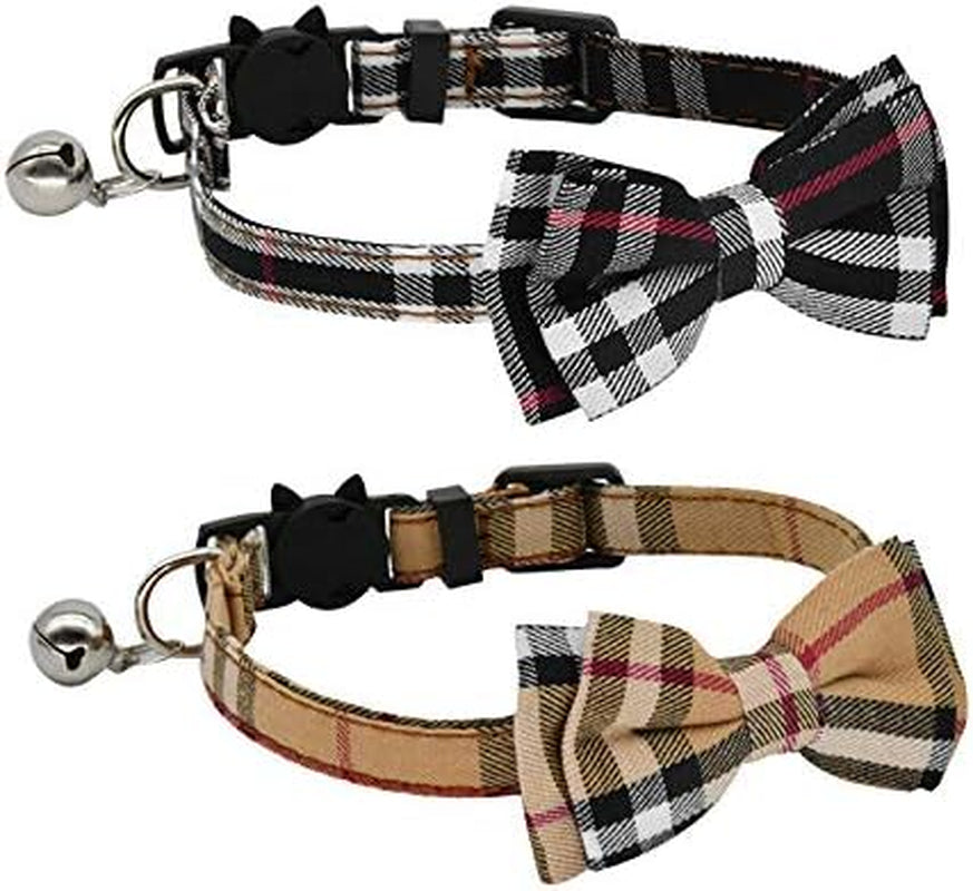 2 Pack/Set Cat Collar Breakaway with Cute  and Bell for Kitty and Some Puppies, Adjustable from 7.8-10.5 Inch (Black+Brown)