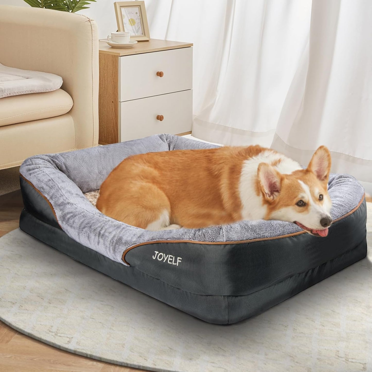 Large Memory Foam Dog Bed, Orthopedic Dog Bed & Sofa with Removable Washable Cover and Squeaker Toy as Gift