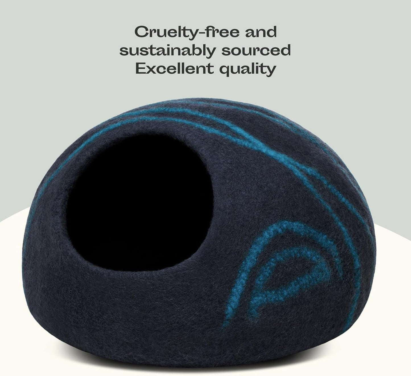 Cat Cave – Premium Felt Cat Bed for Indoor Cats, Handmade Merino Wool (Black Aqua, Large)