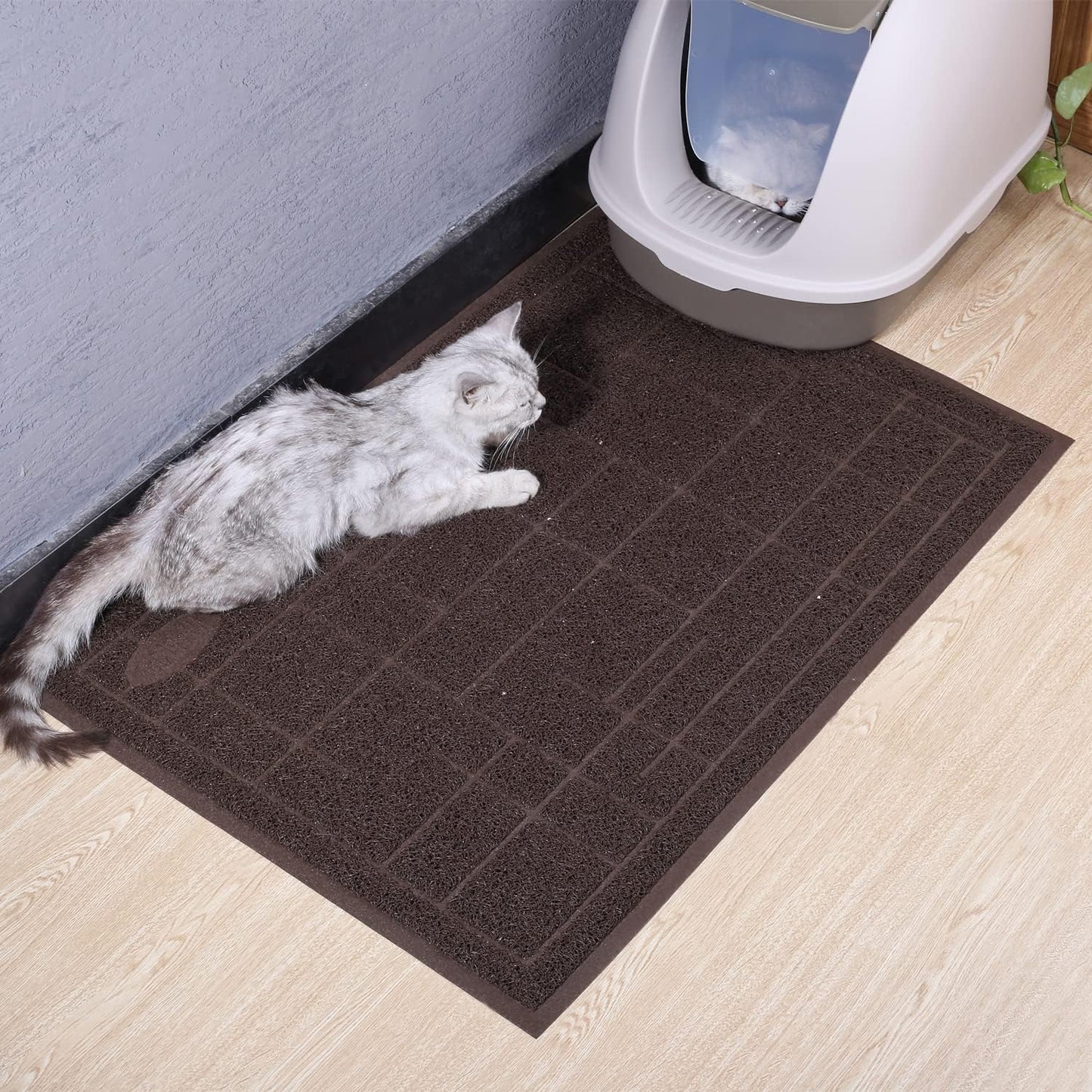 Cat Litter Mat for Catching Litter, Cats Litter Rug Catcher, Waterproof Pet Feeding Food Mats for Kitty Dog Small Animals, Non-Toxic Safety for Pets, Brown-Modern Pattern
