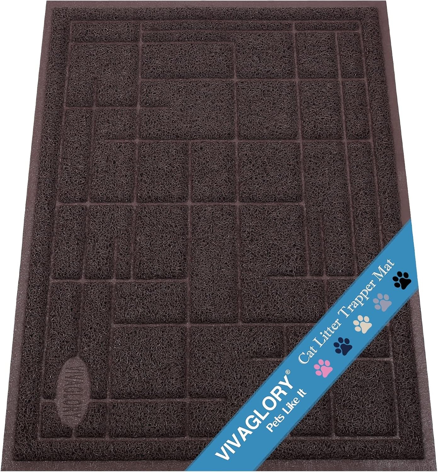 Cat Litter Mat for Catching Litter, Cats Litter Rug Catcher, Waterproof Pet Feeding Food Mats for Kitty Dog Small Animals, Non-Toxic Safety for Pets, Brown-Modern Pattern