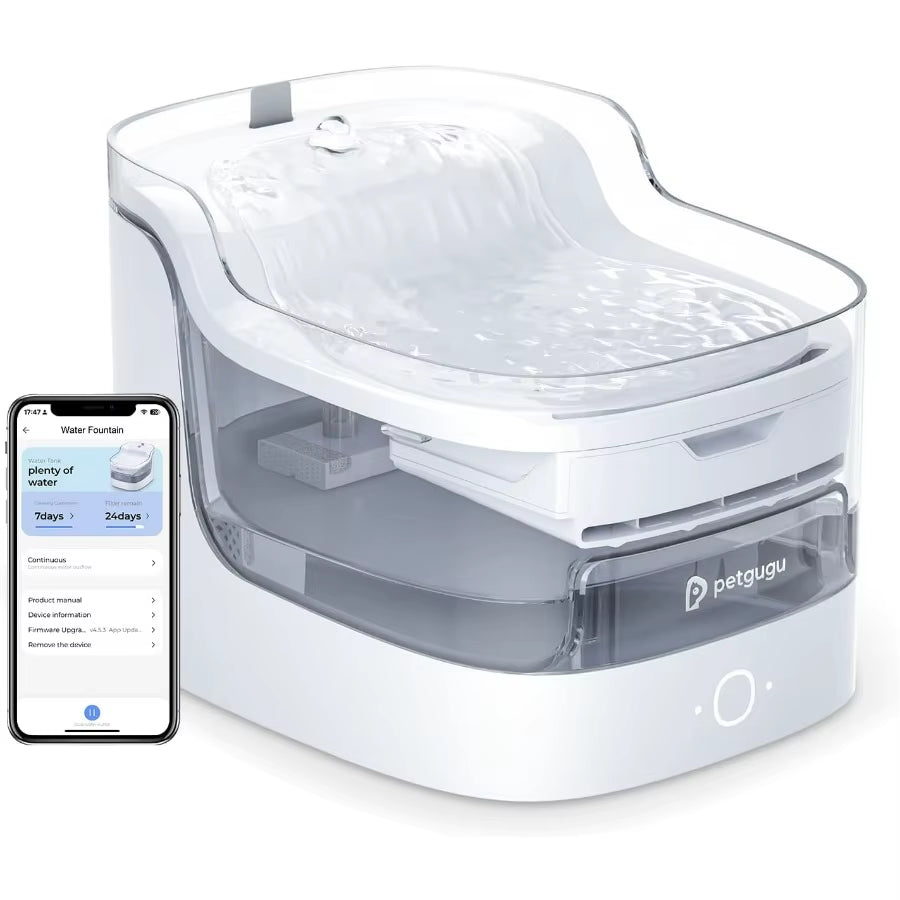 Cat Water Fountain, Automatic Water Dispenser, 2L Pet Water Fountain Transparent Water Tank, 8 Layers Filters 2.4G Wifi PF1L