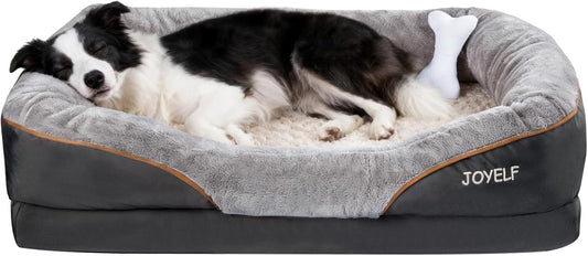 Large Memory Foam Dog Bed, Orthopedic Dog Bed & Sofa with Removable Washable Cover and Squeaker Toy as Gift
