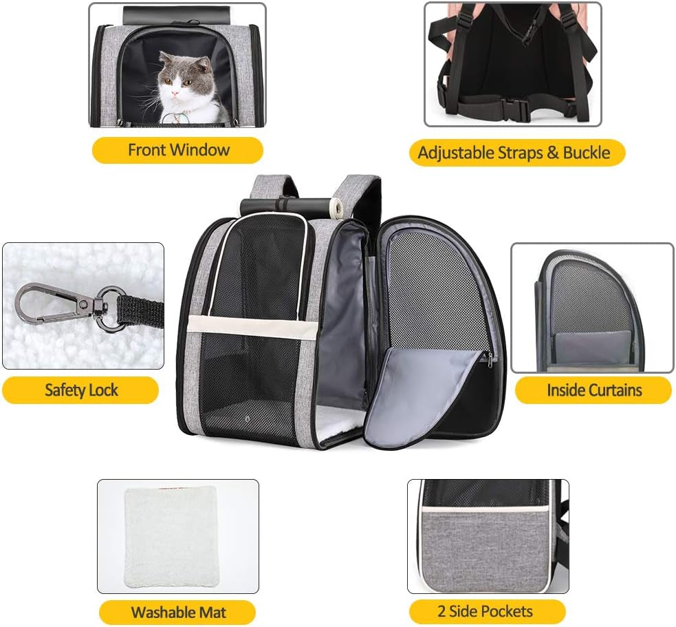 Pet Carrier Backpack with Window Blind for Small Cats Dogs, Ventilated Design, Safety Straps, Buckle Support, Collapsible, Designed for Travel, Hiking, Winter Outing, Outdoor, Go to Vet