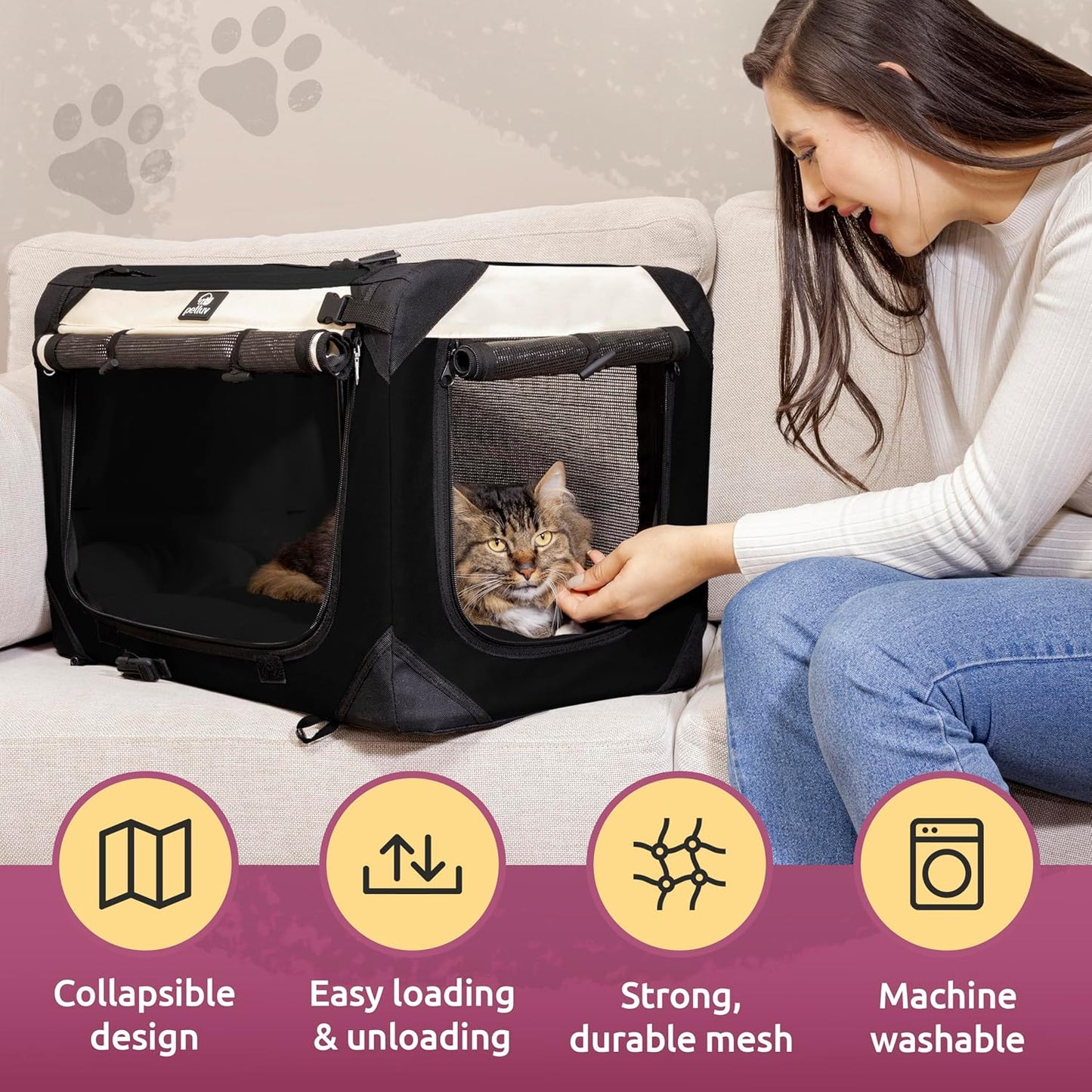 Cat & Dog Pet Carrier, Soft-Sided, Medium 20"X13"X13" Fits Most Cats or Small Dog, Comfortable for Travel & Vet Visits, Privacy Windows, Removable Plush Bed, Locking Zippers, Folds Flat