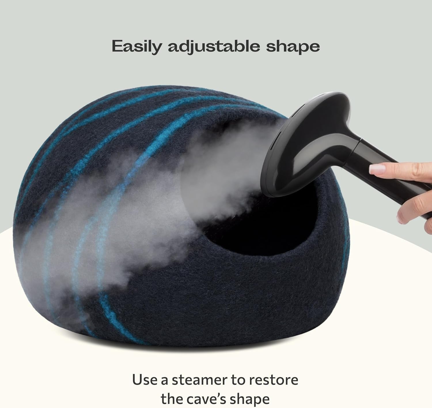 Cat Cave – Premium Felt Cat Bed for Indoor Cats, Handmade Merino Wool (Black Aqua, Large)