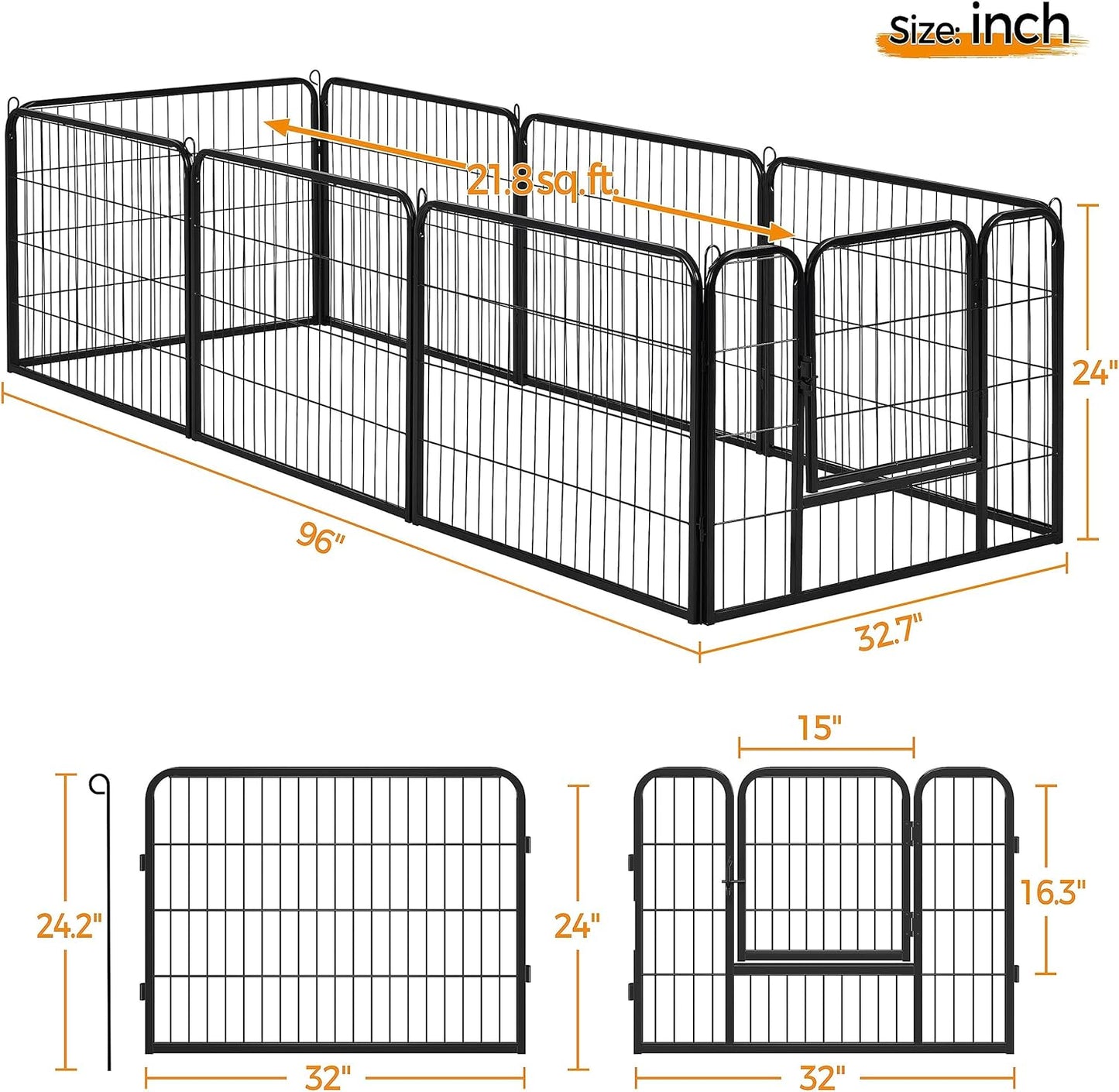 Wide Panel Dog Playpen, 8 Panels 24 Inch High Pet Pen with Gate, Portable Indoor Outdoor Fence for Small/Medium Breed Dogs