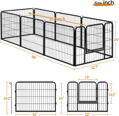 Wide Panel Dog Playpen, 8 Panels 24 Inch High Pet Pen with Gate, Portable Indoor Outdoor Fence for Small/Medium Breed Dogs