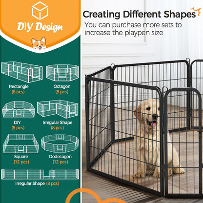 Wide Panel Dog Playpen, 8 Panels 24 Inch High Pet Pen with Gate, Portable Indoor Outdoor Fence for Small/Medium Breed Dogs