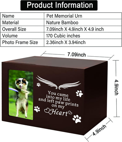 Pet Memorial Keepsake - Cat or Dog Urn with Photo Frame, Wooden Bamboo Urn for Memorial Gifts