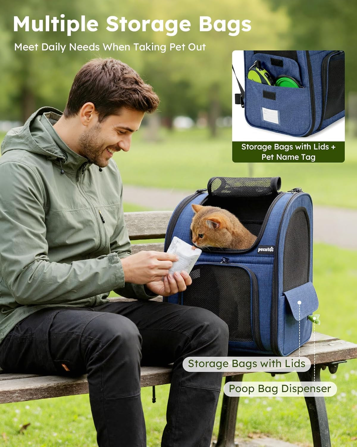 Cat Backpack Carrier Expandable, Pet Backpack for Cats & Small Dogs up to 11Lbs, with 4-Side Breathable Mesh, Multi-Entry & Lockable Zippers for Travel, Hiking, Camping - Hands Free, Blue