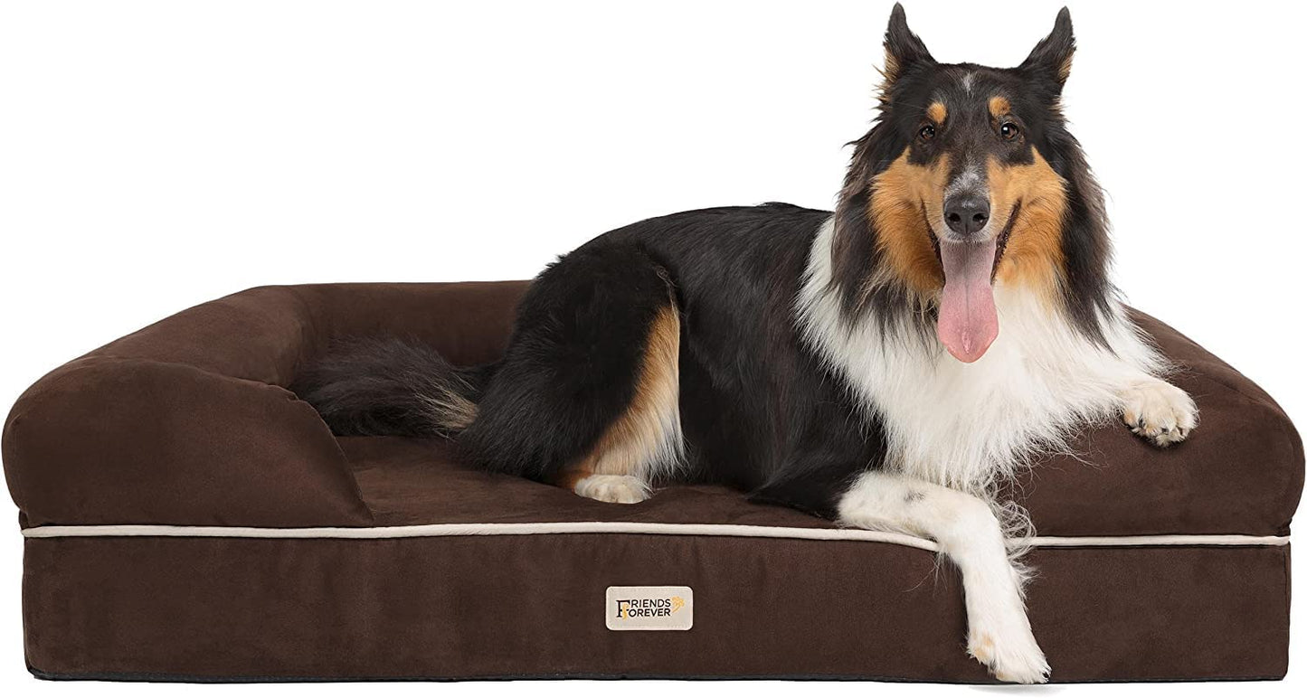 X-Large Dog Bed, Orthopedic Dog Sofa Memory Foam Mattress, Calming Dog Couch Bed, Wall Rim Pillow, Water Resistant Liner, Washable Cover, Non-Slip Bottom, Chester, X-Large Cocoa Brown