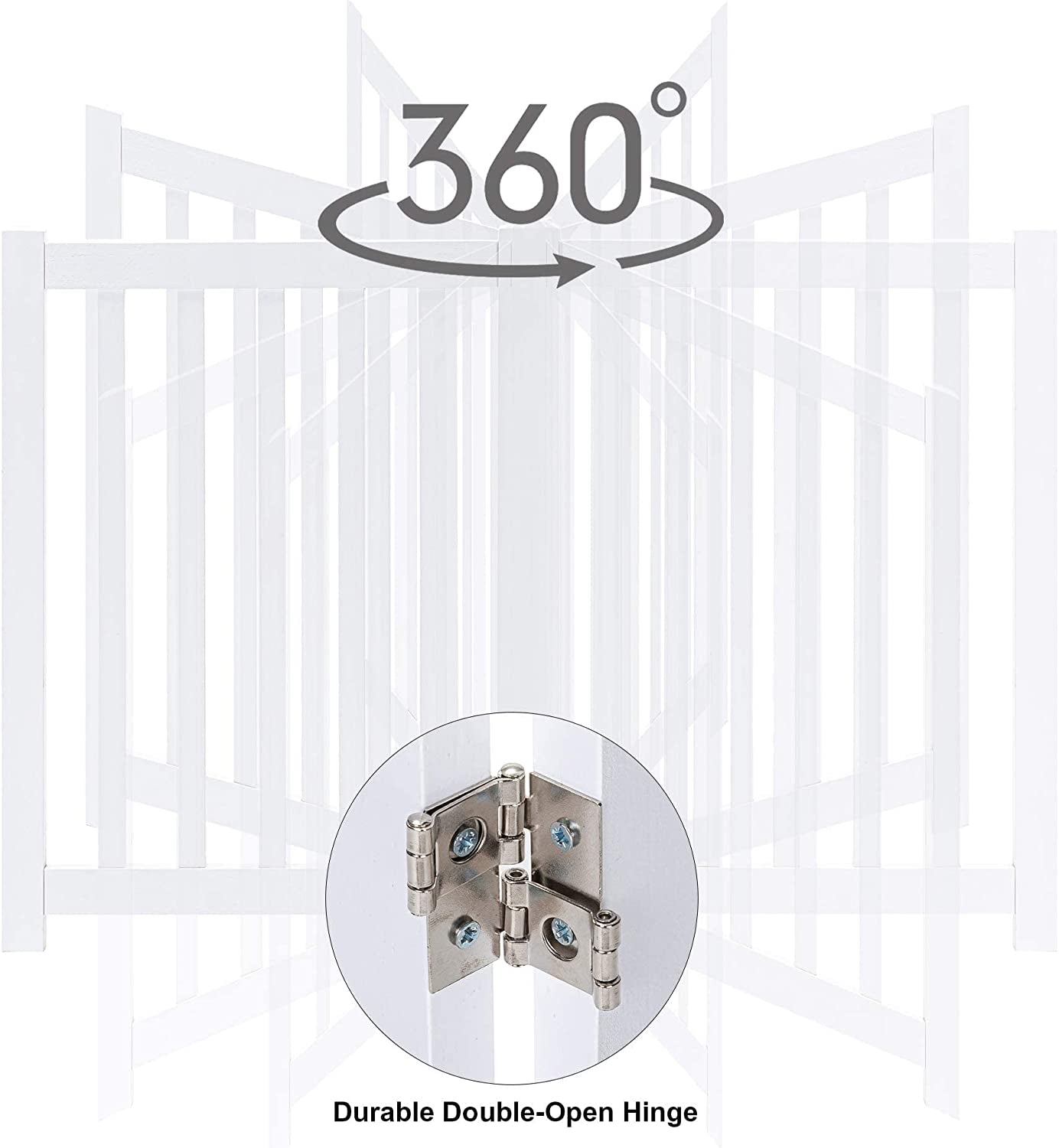 2-Panel Wooden Free Standing Foldable Dog Gate Indoor – Solid Hardwood 24" High, Step-Over Safety Pet Gate for Doorways, Stairs & Small Spaces - Indoor Use, White