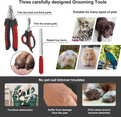 Dog Nail Clippers and Trimmer Set, Anipaw Stainless Steel Non Slip Handles & Razor Sharp Blades, Safety Guard to Avoid Over-Cutting, Grooming Tool for All Small Large Pets, Free Nail File