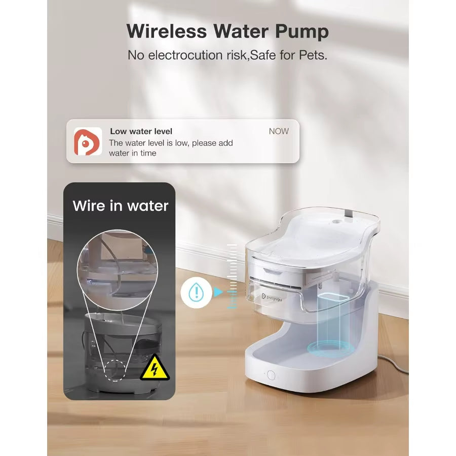 Cat Water Fountain, Automatic Water Dispenser, 2L Pet Water Fountain Transparent Water Tank, 8 Layers Filters 2.4G Wifi PF1L
