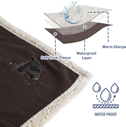 Waterproof Bed Blanket, Washable Leakproof Bed Cover, Reversible Protector Blanket for Couch Sofa, Stain Proof Blanket Pad for Adults, 80X60 Inches, Brown