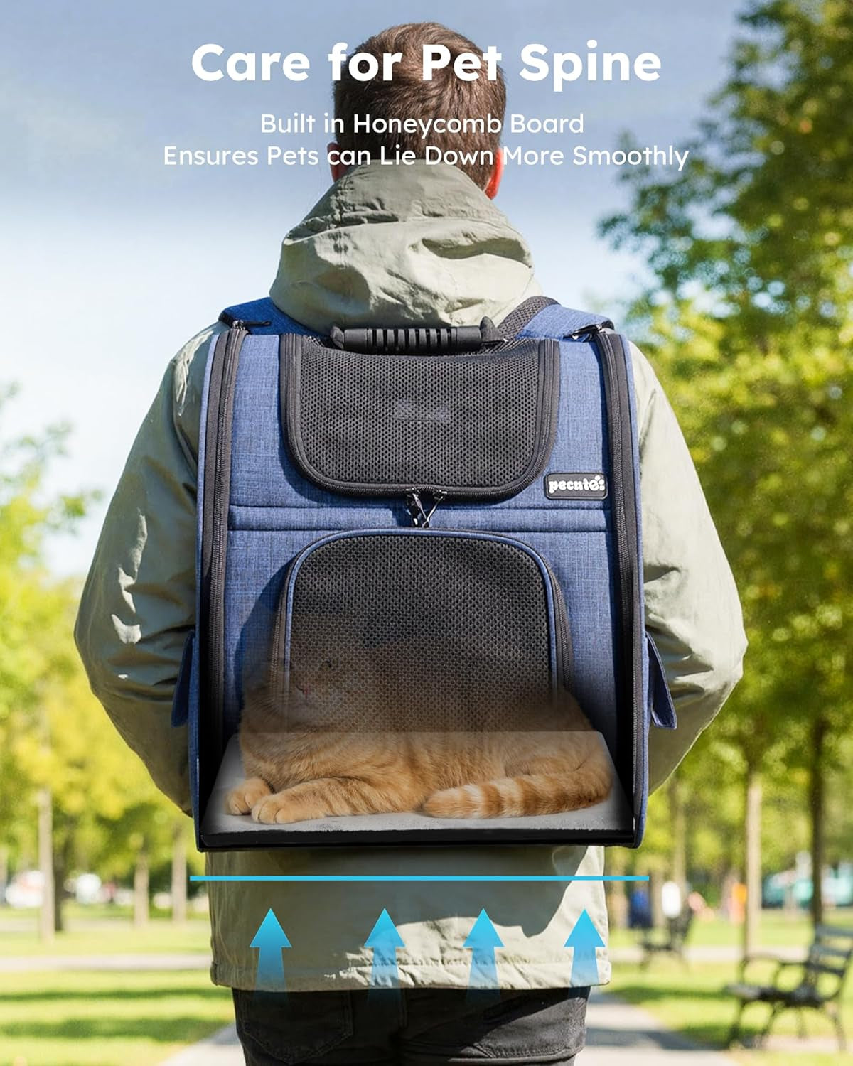 Cat Backpack Carrier Expandable, Pet Backpack for Cats & Small Dogs up to 11Lbs, with 4-Side Breathable Mesh, Multi-Entry & Lockable Zippers for Travel, Hiking, Camping - Hands Free, Blue