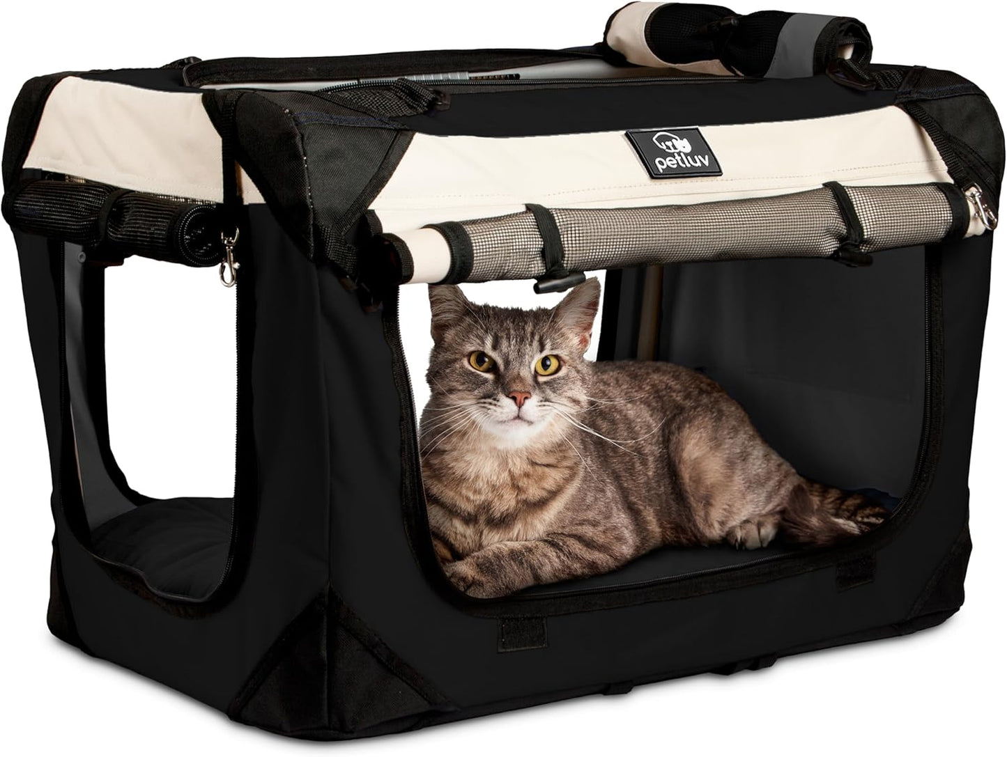 Cat & Dog Pet Carrier, Soft-Sided, Medium 20"X13"X13" Fits Most Cats or Small Dog, Comfortable for Travel & Vet Visits, Privacy Windows, Removable Plush Bed, Locking Zippers, Folds Flat