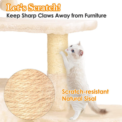 Cat Tree Tower,  Cat Condo Tree Climbing Frame Furniture with Scratching Post Cat House for Outdoor Indoor Cat Tower Cat Activity Centre for Sleeping and Playing (33.5" Beige)
