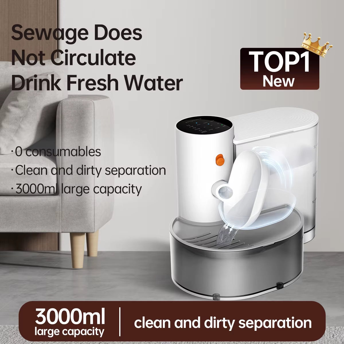 Smart Pet Water Dispenser Wireless Cat Water Fountain Dumping Dog Water Dispenser Rechargeable Automatic Water Feeder