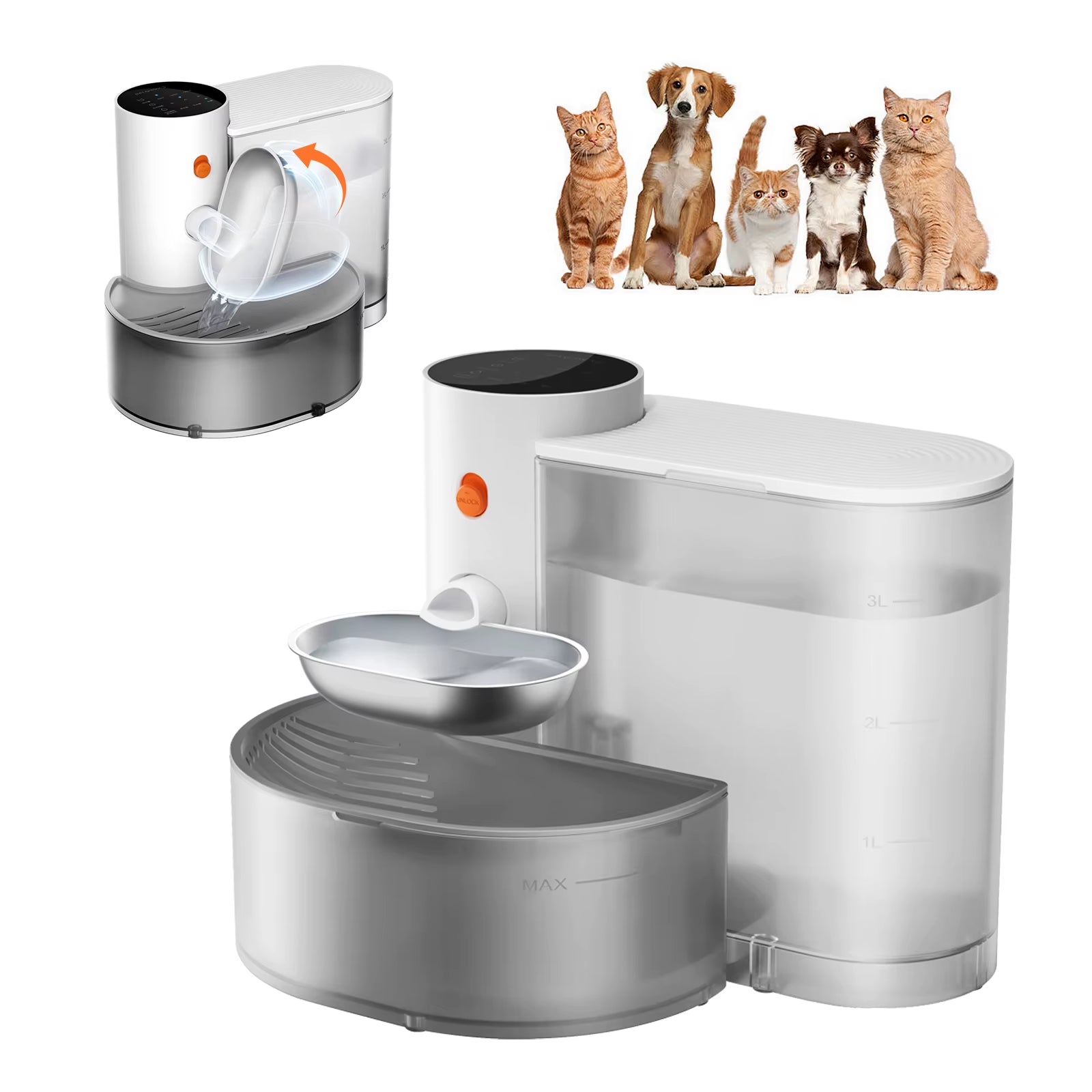 New Stainless Steel Bowl Pet Intelligent Pouring Water Dispenser Automatically Purifies the Wireless Drinking Bowl for Cats