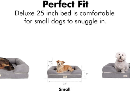 Small Dog Bed, Orthopedic Sofa Memory Foam Mattress, Calming Couch, Wall Rim Pillow, Water Resistant Liner, Washable Cover, Non-Slip Bottom, Chester, Small Khaki Beige