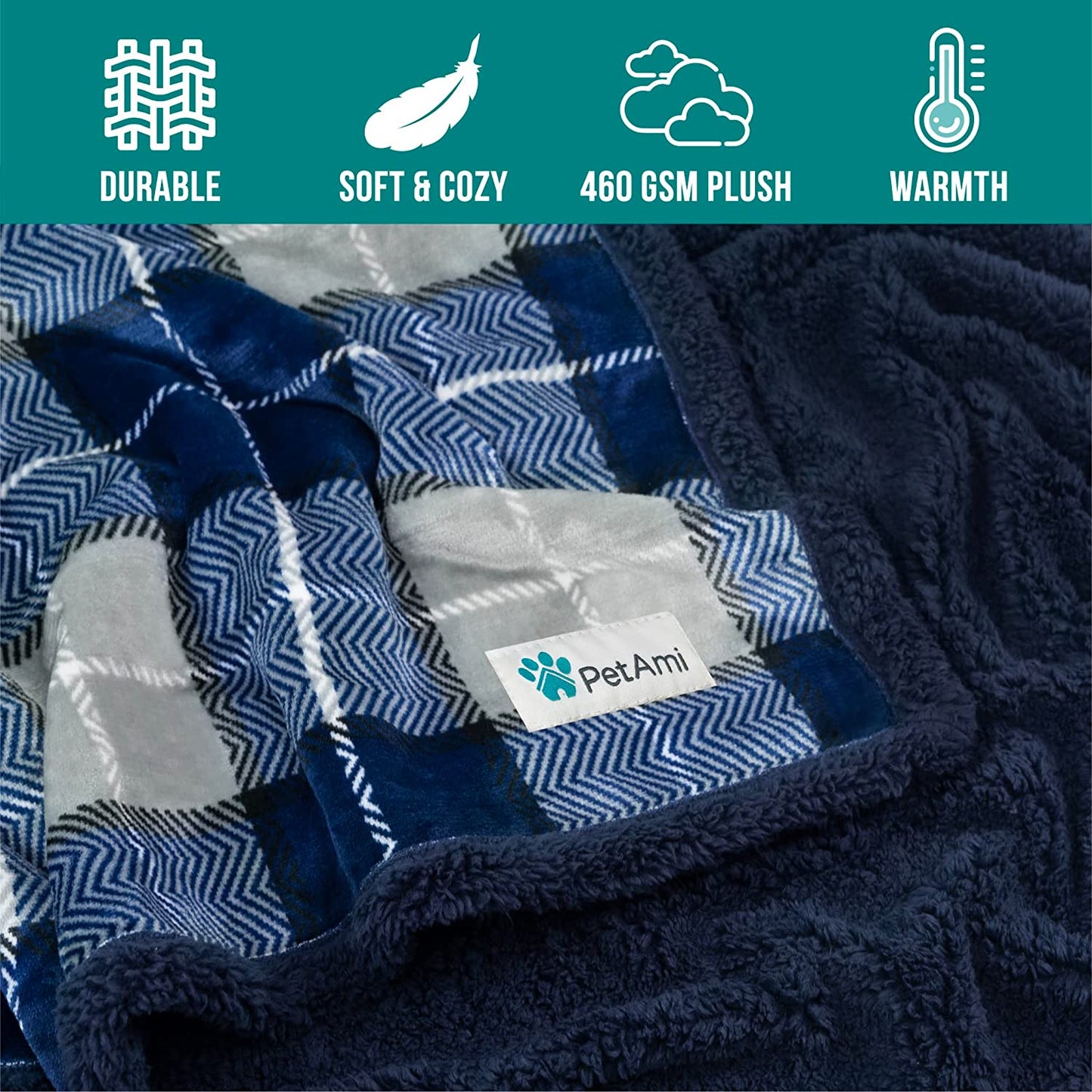 Dog Blanket for Bed, XL Pet Blanket Large Dogs, Fleece Furniture Couch Cover Protector Sofa Car Crate Kennel, Soft Sherpa Cat Throw Plush Reversible Washable, Twin 60X80 Plaid Navy Blue