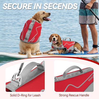 Neoprene Dog Life Vest, Dog Life Jacket for Swimming & Boating, Lightweight & Buoyancy for Puppy Doggy, Swimming Vest with Handle, M, Red