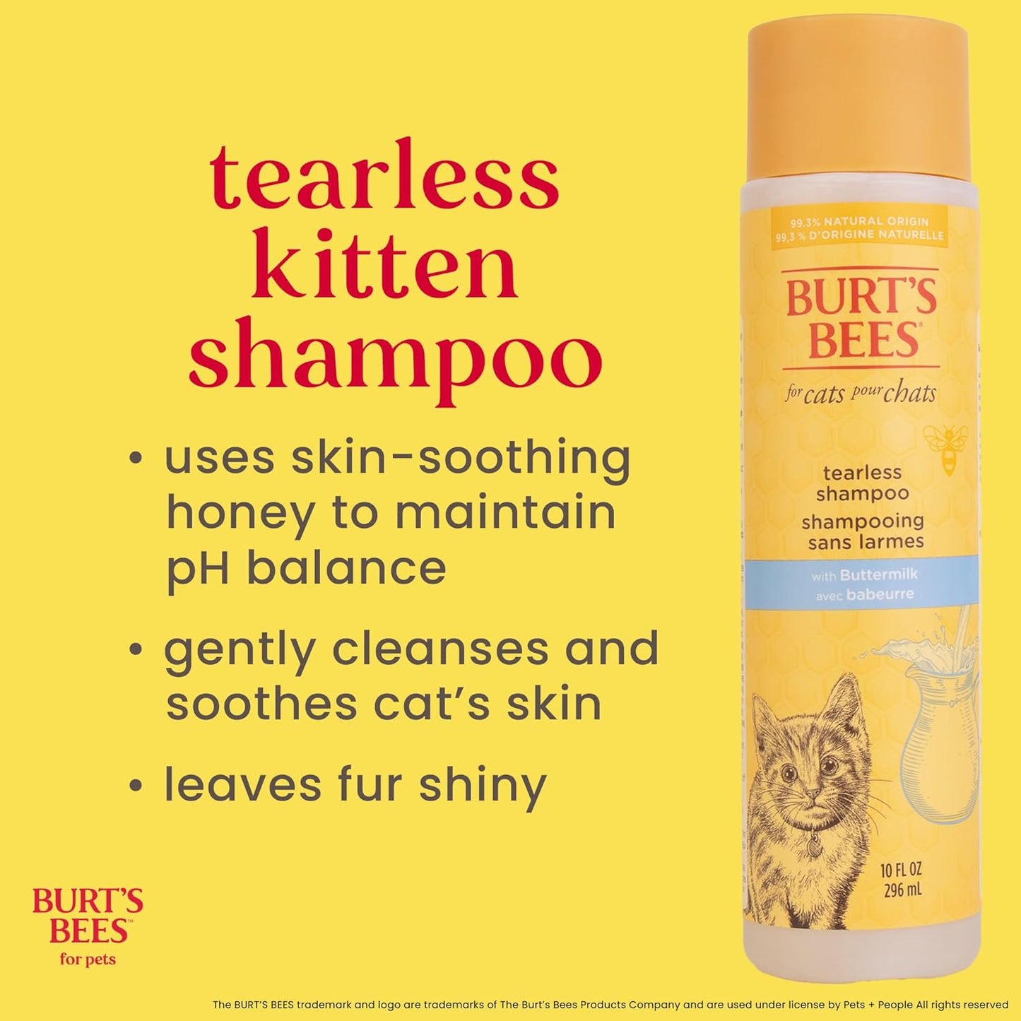 Tearless Kitten Shampoo with Buttermilk, 99.3% Natural Origin Formulas, Pet Shampoo for Cats, Gentle Cat Shampoo, Cat Shampoo for Itchy Skin, 10 Oz