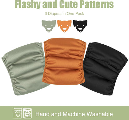 Washable Male Dog Diapers (Pack of 3) - Washable Male Dog Belly Wrap (Small - 11"- 14" Waist)