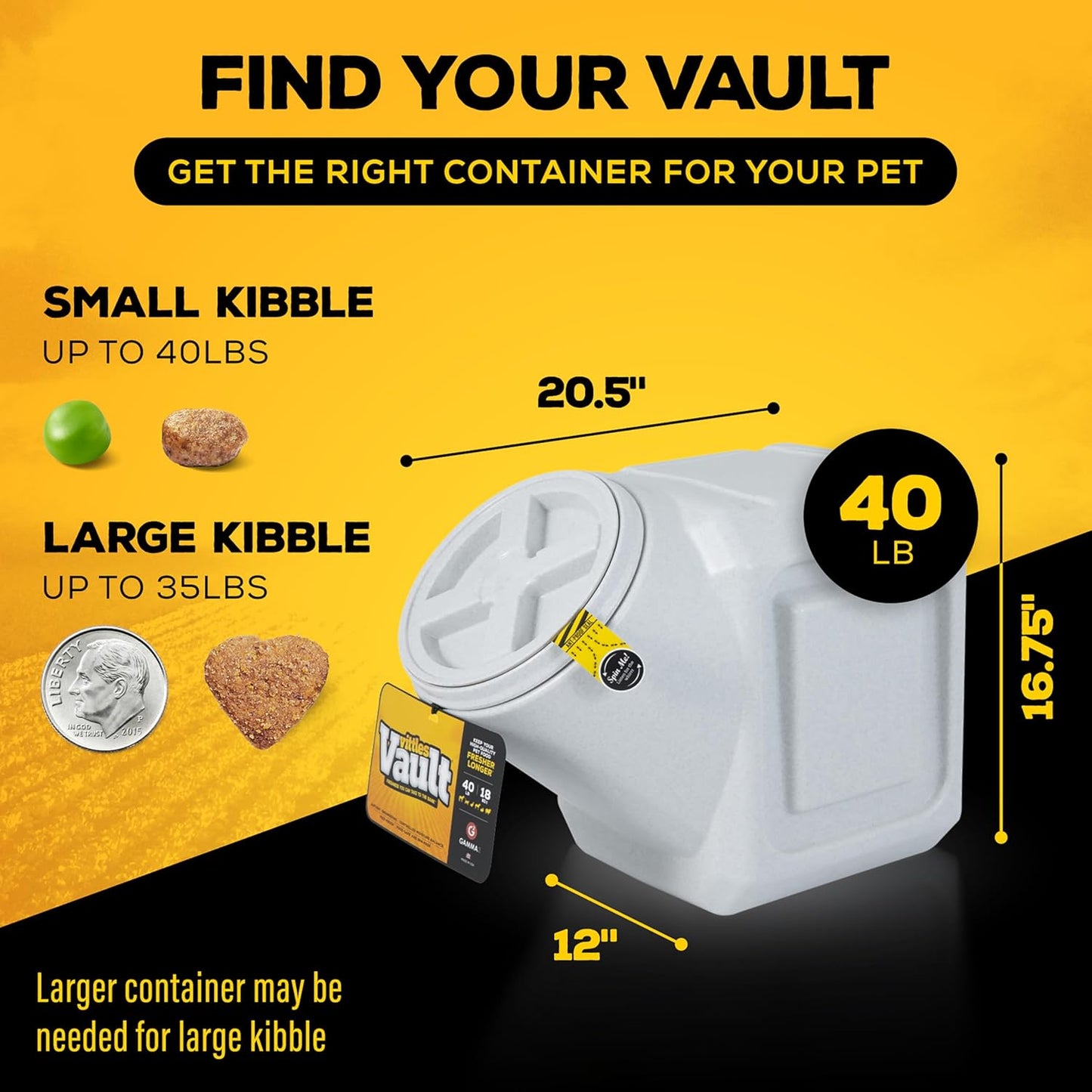 Vittles Vault Stackable Dog Food Storage Container with Sealing Lid, up to 40 Lbs Dry Pet Food Storage Container, Usa-Made - [20.5"L X 12"W X 16.75"H]