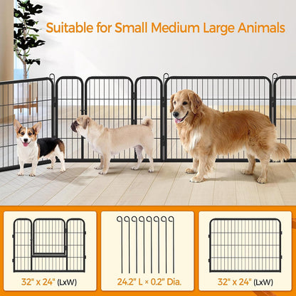 Wide Panel Dog Playpen, 8 Panels 24 Inch High Pet Pen with Gate, Portable Indoor Outdoor Fence for Small/Medium Breed Dogs