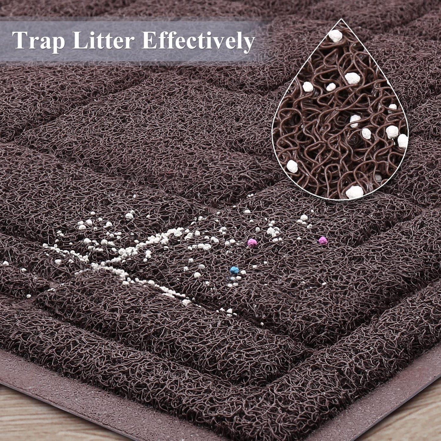 Cat Litter Mat for Catching Litter, Cats Litter Rug Catcher, Waterproof Pet Feeding Food Mats for Kitty Dog Small Animals, Non-Toxic Safety for Pets, Brown-Modern Pattern