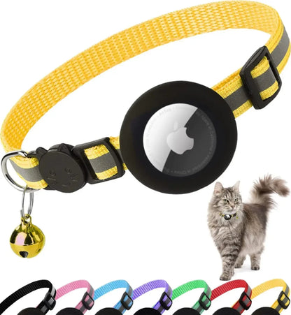 Reflective Breakaway Airtag Cat Collar 0.4Inch Adjustable with Holder Bell for Kitten Small Cat Daily Use without Locator