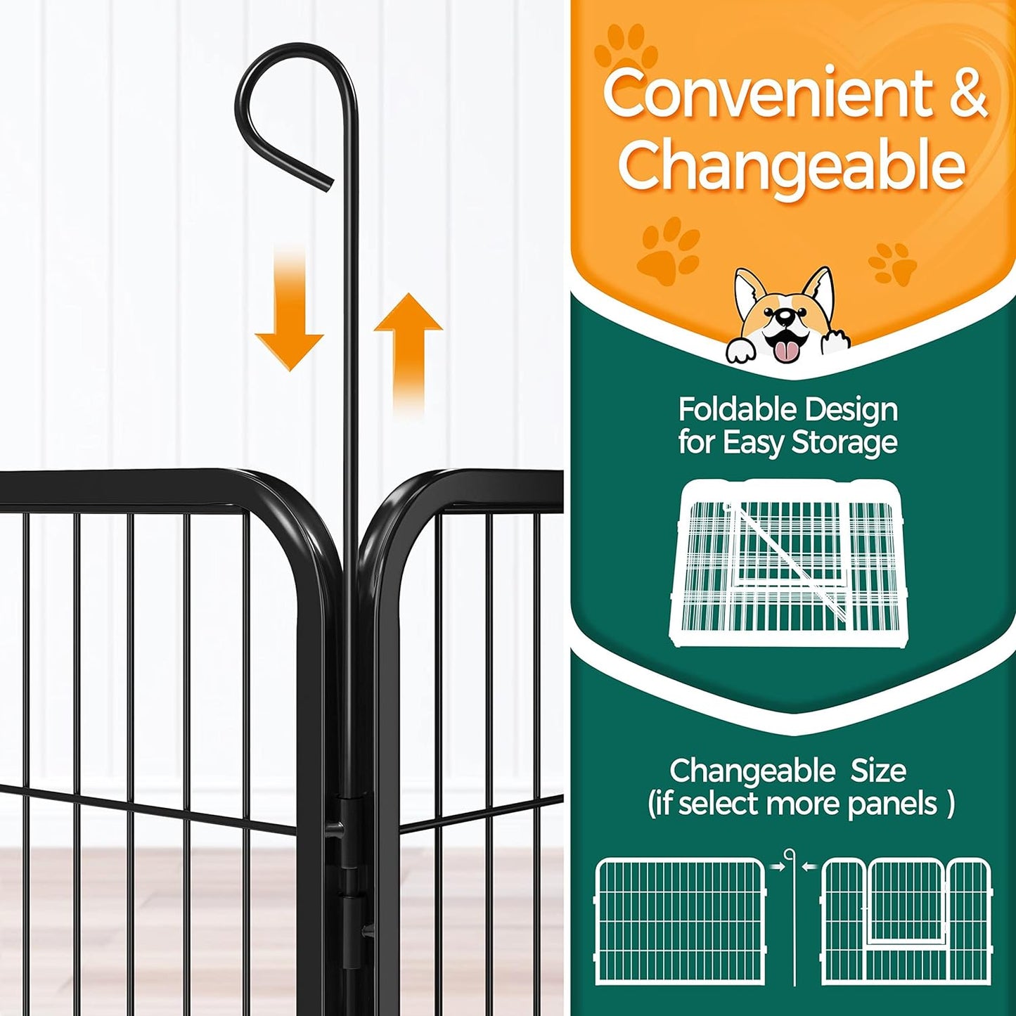 Wide Panel Dog Playpen, 8 Panels 24 Inch High Pet Pen with Gate, Portable Indoor Outdoor Fence for Small/Medium Breed Dogs