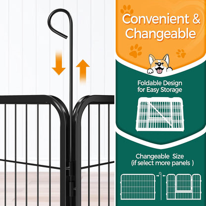 Wide Panel Dog Playpen, 8 Panels 24 Inch High Pet Pen with Gate, Portable Indoor Outdoor Fence for Small/Medium Breed Dogs
