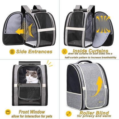 Pet Carrier Backpack with Window Blind for Small Cats Dogs, Ventilated Design, Safety Straps, Buckle Support, Collapsible, Designed for Travel, Hiking, Winter Outing, Outdoor, Go to Vet