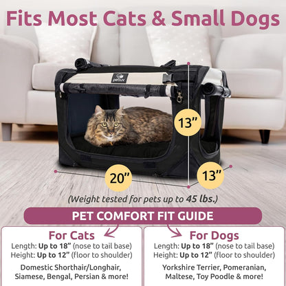 Cat & Dog Pet Carrier, Soft-Sided, Medium 20"X13"X13" Fits Most Cats or Small Dog, Comfortable for Travel & Vet Visits, Privacy Windows, Removable Plush Bed, Locking Zippers, Folds Flat